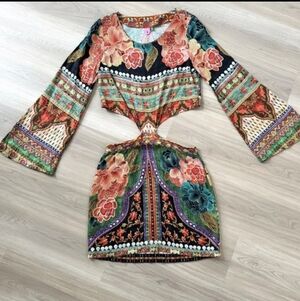 FARM Rio Floral and Geometric Long Sleeve Dress